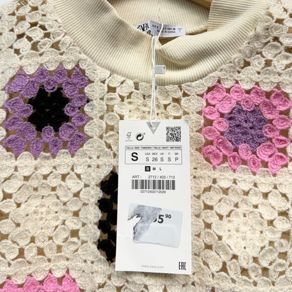 Zara Sleeveless Crochet Cropped Sweater in Ivory size Small NWT - Picture 4 of 4